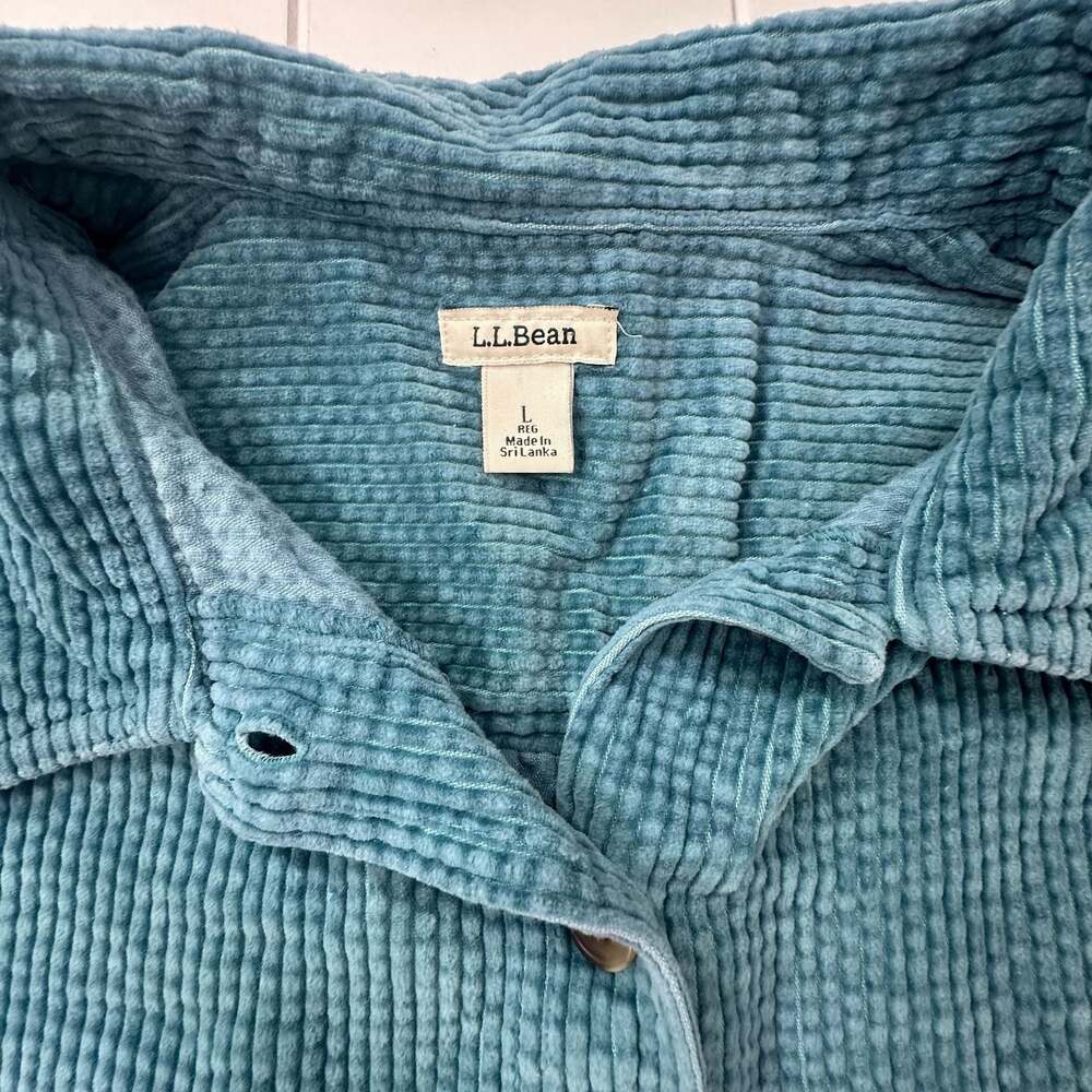 Vintage LL Bean Teal Blue Ribbed Waffle Corduroy Button Front Shirt Women’s L
